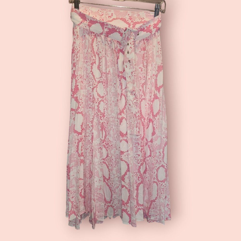 Topshop Pink Snakeskin Pattern Pleated Midi Skirt Animal Print Flowy Lightweight